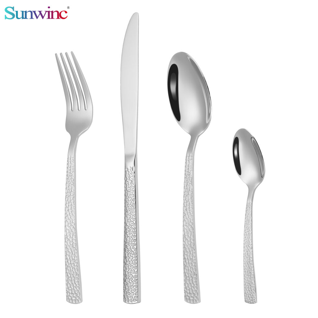 sw 036 high quality hammer pattern flatware set wedding knife fork spoon silverware mirror polish cutlery 4 pcs set (复制)